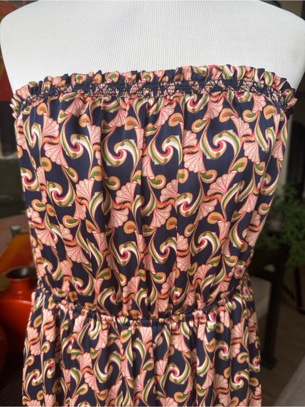 The Webster at Target Strapless Maxi Dress in Black, Pink and Peach Swirl Print